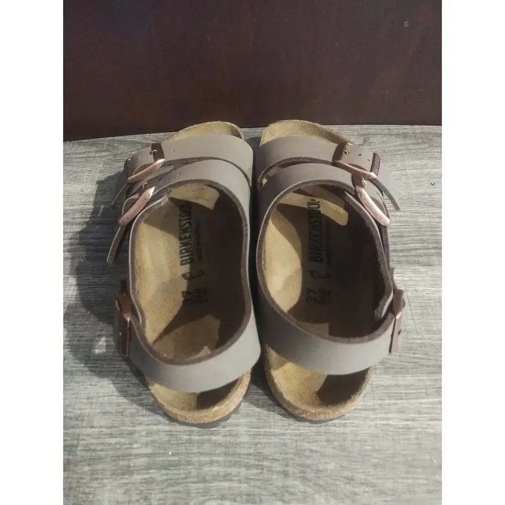Birkenstock Milano Big Buckle Unisex Sandals 37 Suede Brown Ankle Strap New - Picture 3 of 11